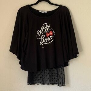 Disney Parks Top Women L Black All About The Bow Poncho Linen Blend Minnie Mouse
